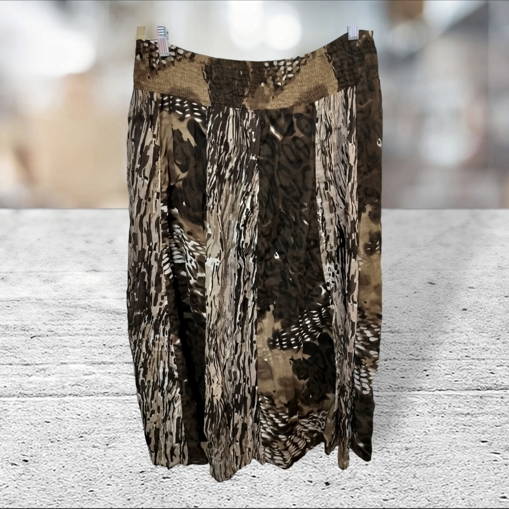 SK89) Studio West Animal Print Cotton Smocked Waist Midi Skirt Size Large